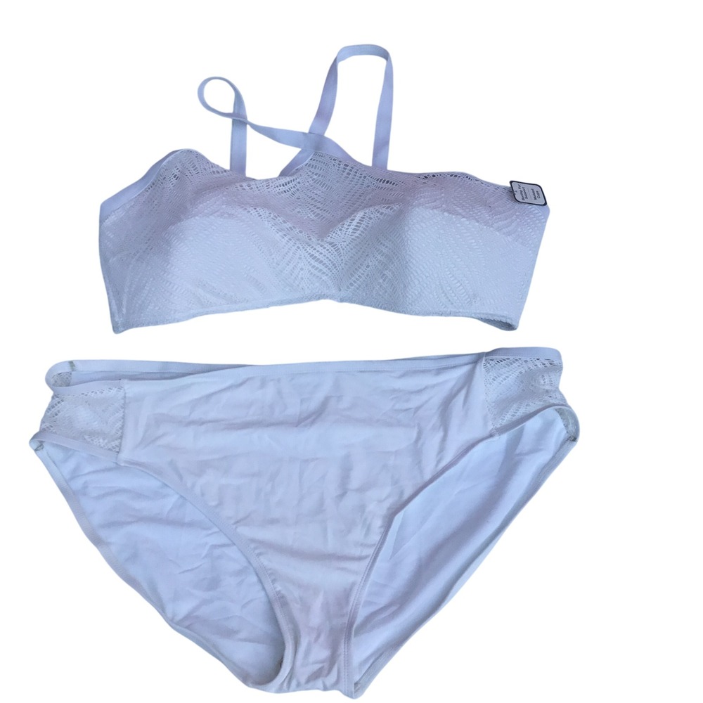Time and Tru White Lace Bikini‎ Set Bandeau Top 2X Bottoms 3X Swimsuit NEW